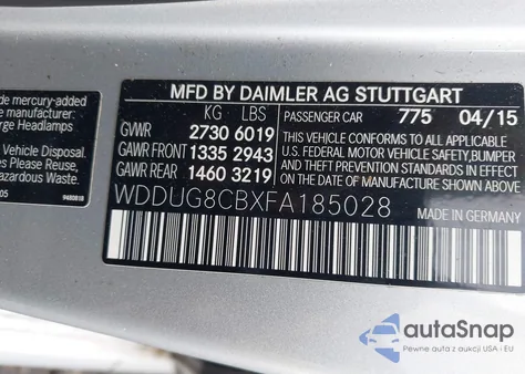 2015 Mercedes-Benz S 550 из США, поврежденный, VIN WDDUG8CBXFA185028